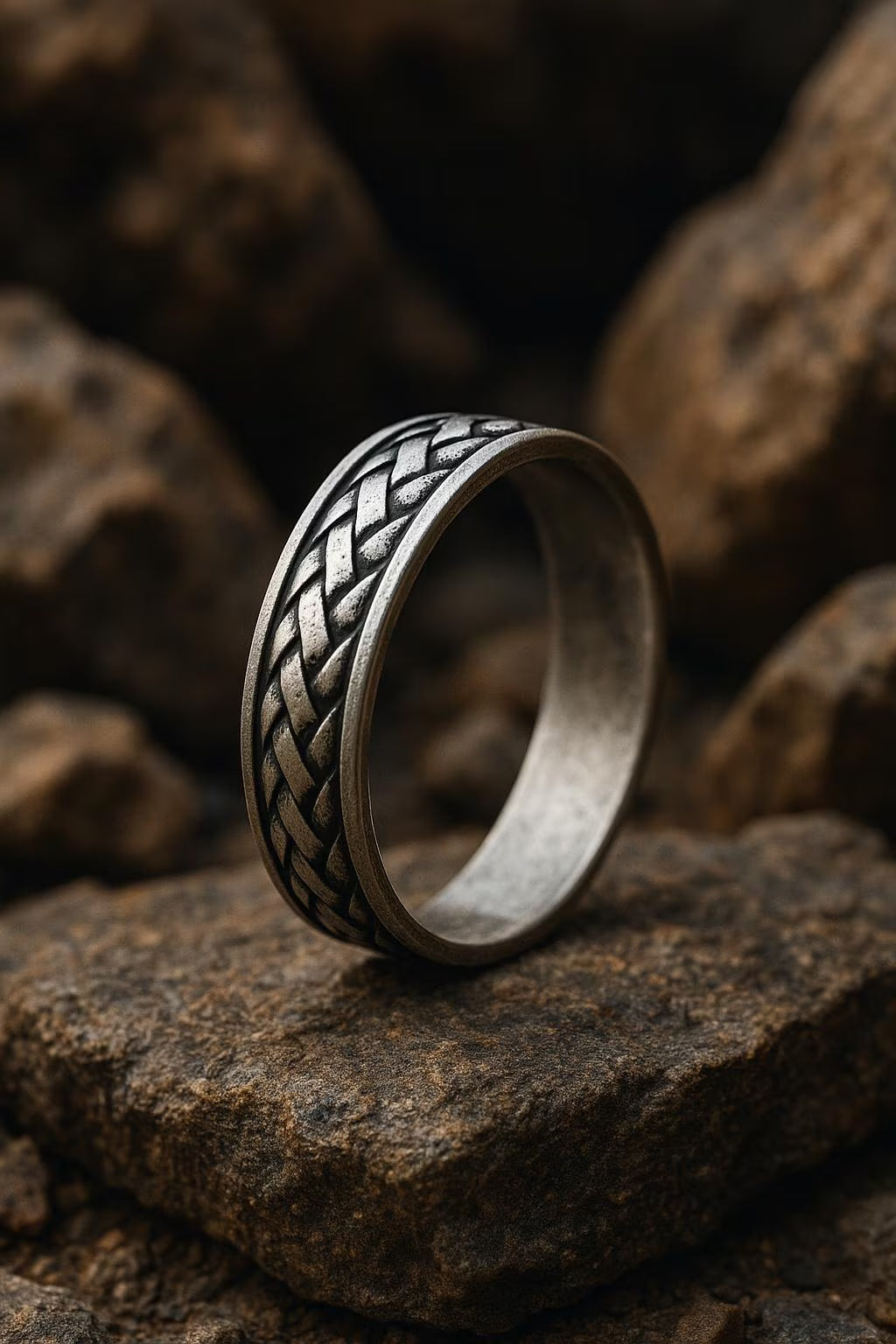 Silver braided ring for men – Viking wedding band, rustic Celtic ring