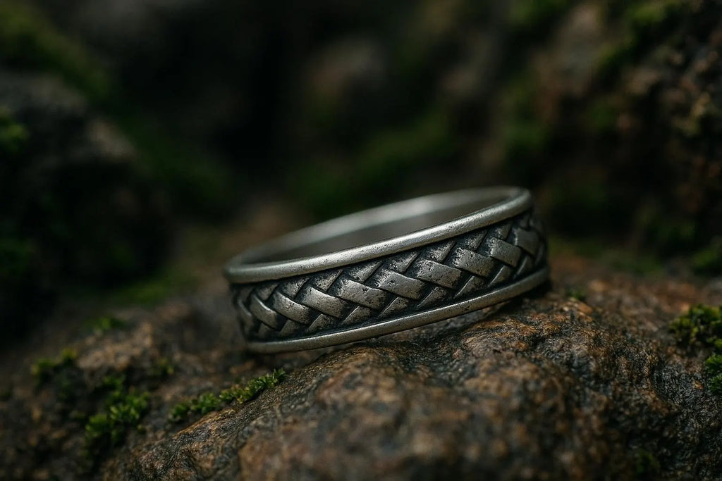Silver braided ring for men – Viking wedding band, rustic Celtic ring