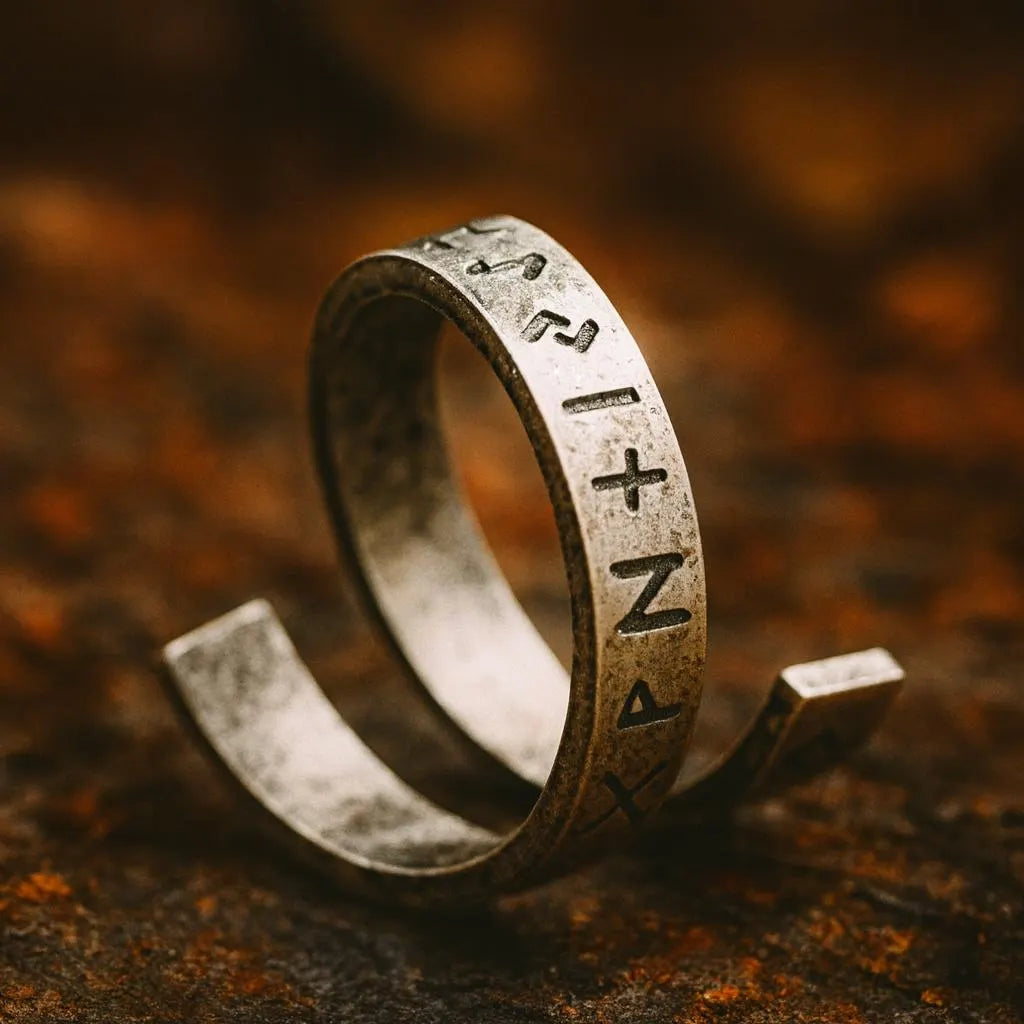 Viking Rune Ring – Adjustable Nordic Runes Silver Band, Norse Pagan Jewelry for Men and Women