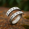Viking Rune Ring – Adjustable Nordic Runes Silver Band, Norse Pagan Jewelry for Men and Women
