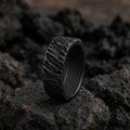 Black Textured Ring – Rugged Lava-Inspired Band – Matte Rough Finish Handmade Men's Jewelry