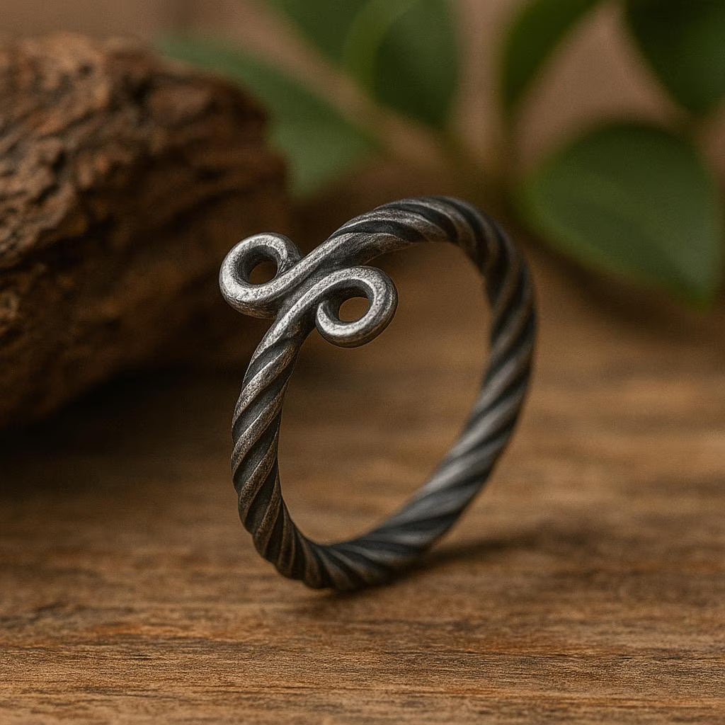 Oxidized Sterling Silver Spiral Ring: Adjustable Boho Celtic Jewelry