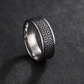 Greek Key Silver Ring– Stainless Steel Spartan Band – Engraved Geometric Pattern Ring